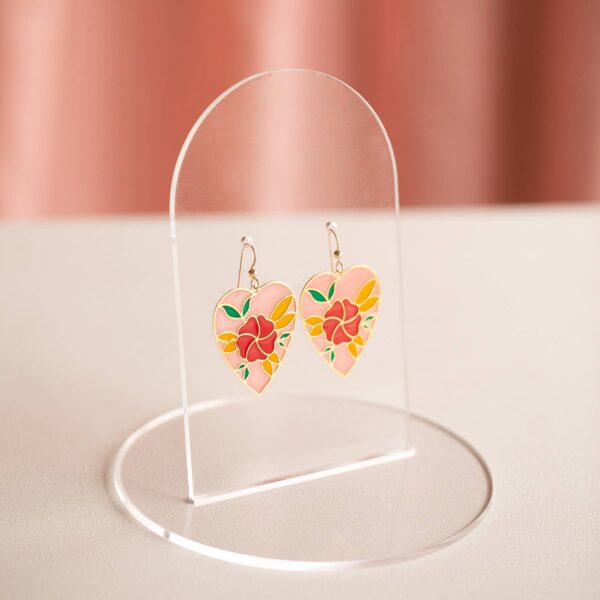 Translucent Floral Heart Earrings with Pizza Donkey