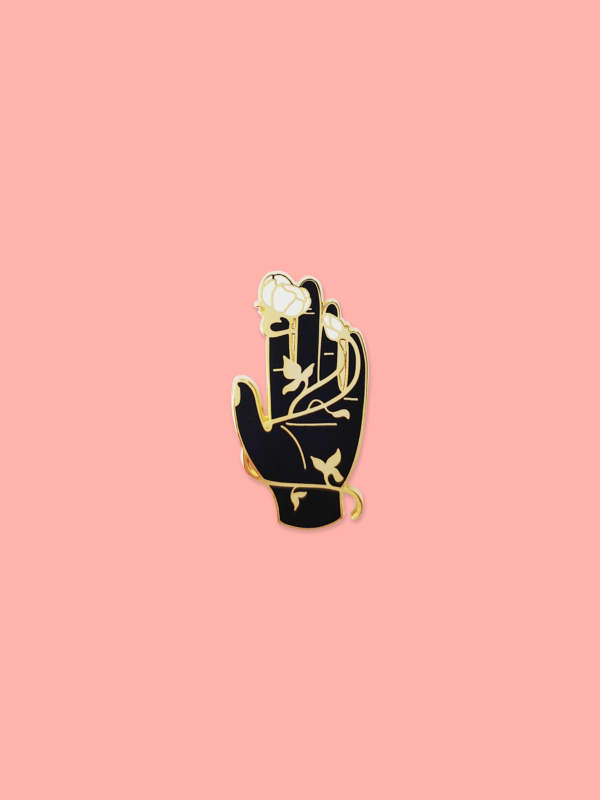 Hand and Rose Enamel Pin