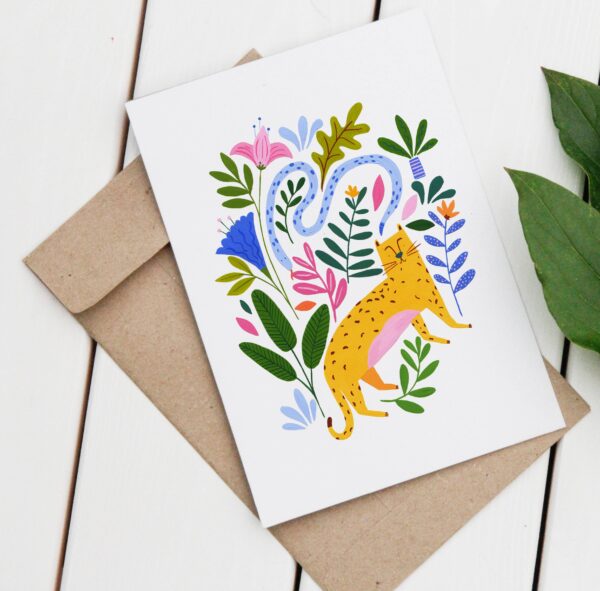 Floral Leopard, Greetings Card