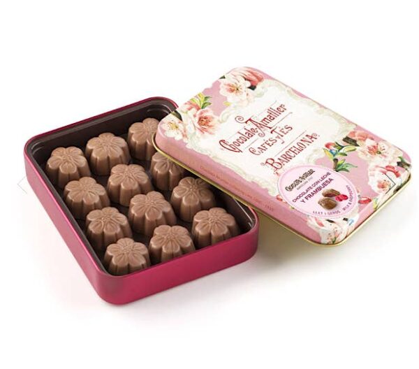 Simon Coll Amatller Milk Chocolate w/ Raspberry Flowers tin