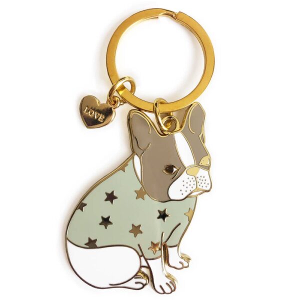 Pied French Bulldog Keychain