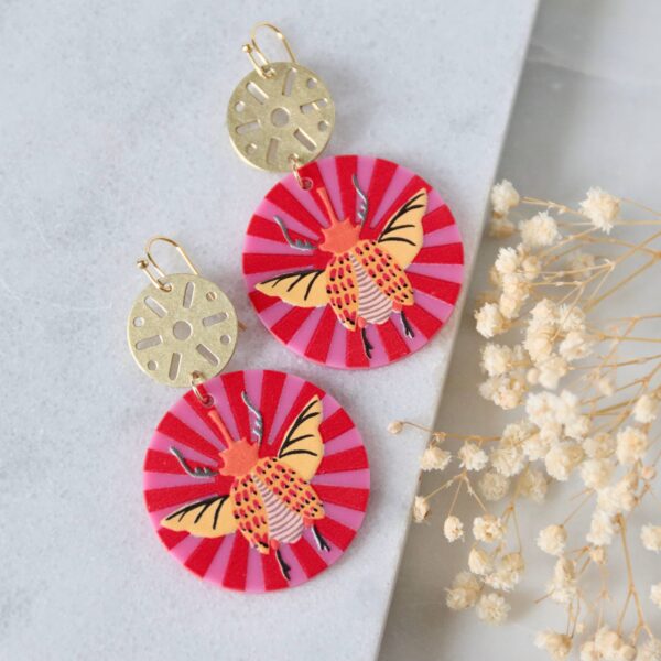 Acrylic and Brass Beatle Earrings