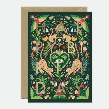 Gold Green Jungle Bday greeting cards