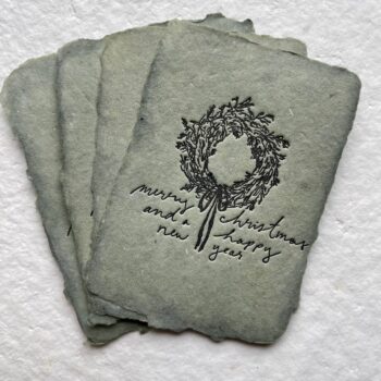 Petite Merry+Happy New Year wreath note cards set of four