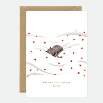 Gold Cosy Birthday Cat Greeting Card