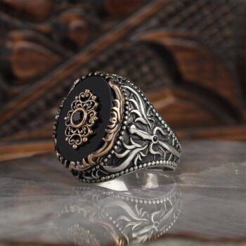 The Sword of Archangel Michael Ring with Onyx Stone: 8 US