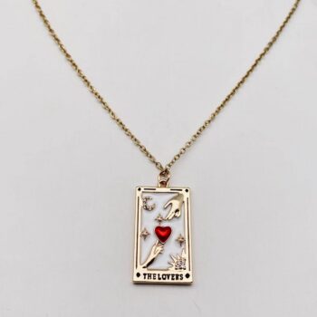 Lovers Enamel Tarot Inlay Cubic Zirconia Pendant Necklace