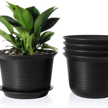 7 Inch Black Planter with Drainage Hole