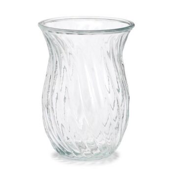 Clear Vase with Slanted Ridges