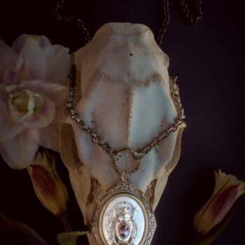 Scarab Portal Amulet: White Howlite & Garnet