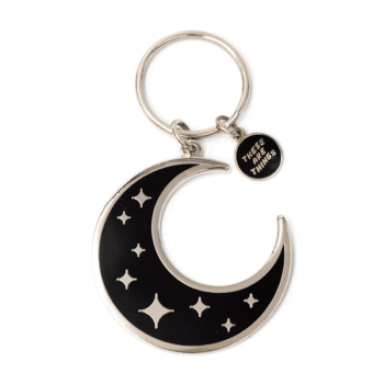 Crescent Moon Enamel Keychain: 2" tall x 2" wide not including key ring