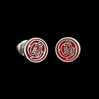 Taoist Stud Earrings: Ox.Silver & Cinnabar, Pair