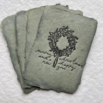 Petite Merry+Happy New Year wreath note cards set of four
