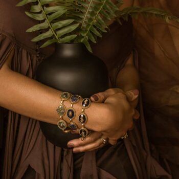 Creature Cameo Link Bracelet: Bat on Black Chalcedony