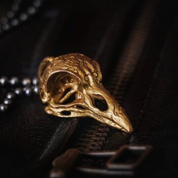 Raven Skull Pendant: Brass