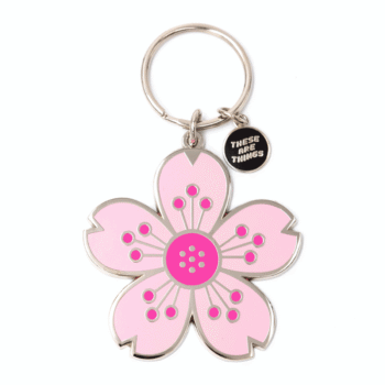 Cherry Blossom Enamel Keychain: 2" tall x 2" wide not including key ring