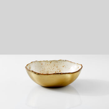 Gold & Ivory Speckled Enamel Bowl