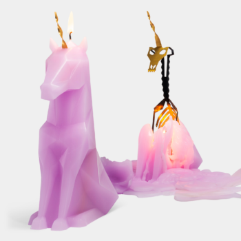 Einar Pyropet Lilac Unicorn Candle with skeleton. Mythic fan fave