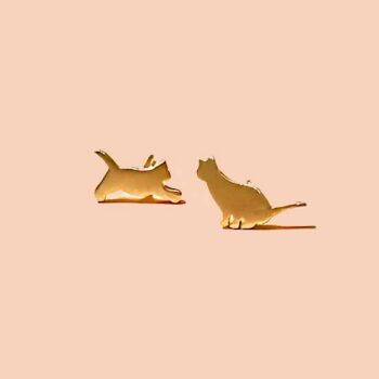 Cat Therapy Studs - 18K Gold Plated / Silver Rhodium Plated: Gold Plated