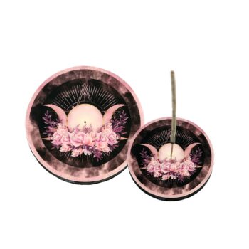 Wooden Incense Burner - Round Rose Triple Moon (4 in.)