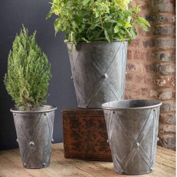 Set Of 3 Antiqued Round Drum Planters